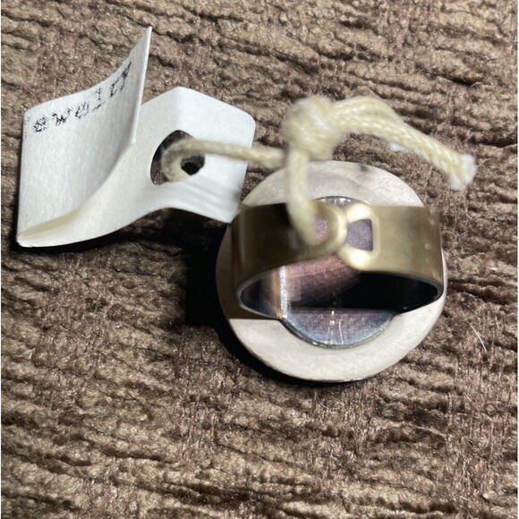 Yellow Gray Round Chunky Handmade Artisan Ceramic Glass Ring Adjustable One Size - Picture 5 of 6